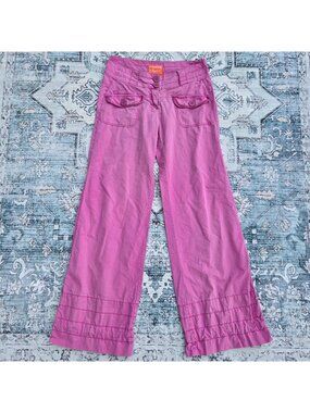 Y2K Pink Baggy Low Rise Wide Leg Cargo Pants Size S Cotton Punk Rave Skater